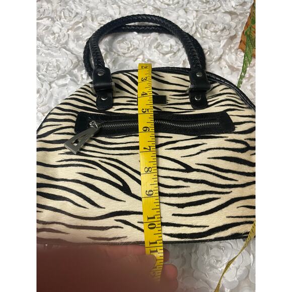 Isabella Adam's Black Pebbled Leather and Cream Zebra Print Bowler Bag - Picture 11 of 11
